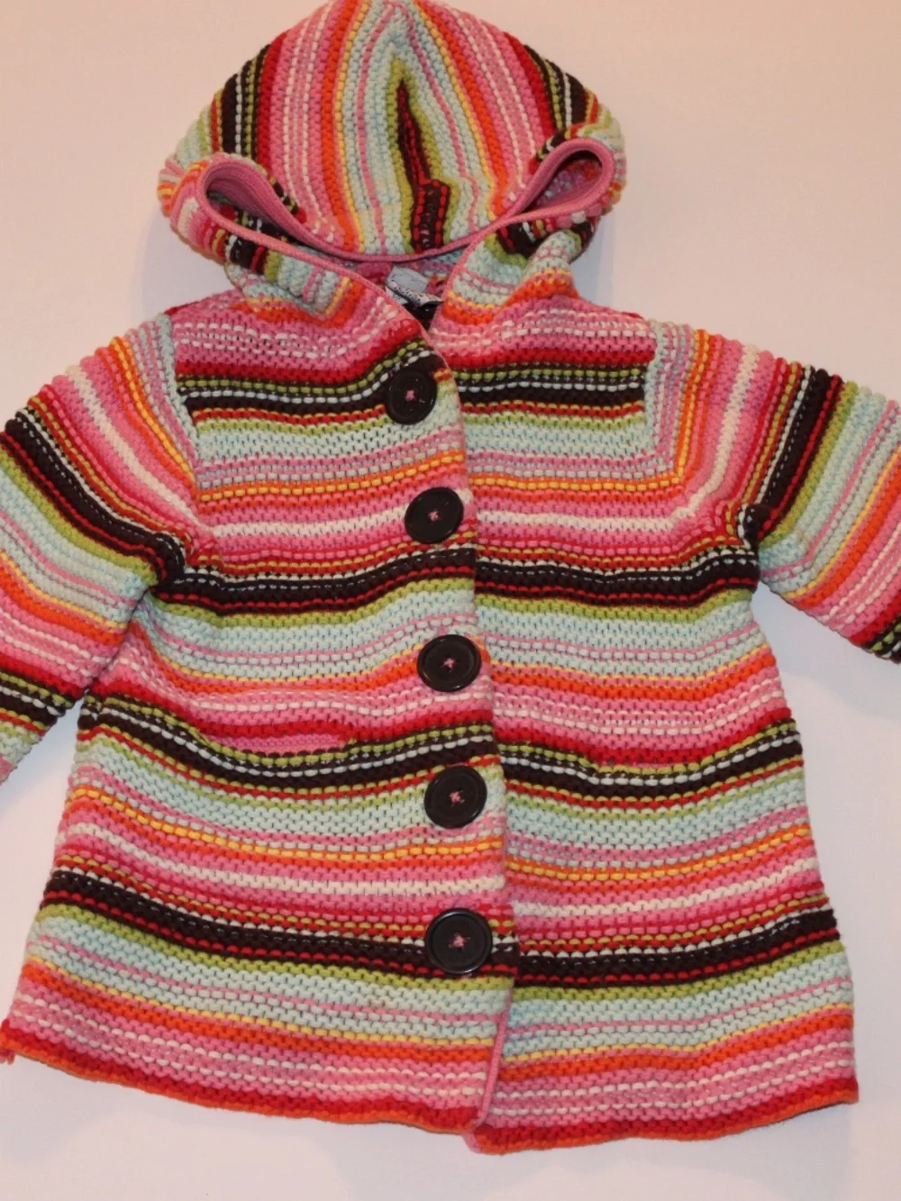 Baby Gap Hooded Striped Knit Cardigan Sweater Girls 12-18 Months